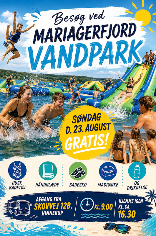 Plakat med unge på besøg i Mariagerfjord vandpark